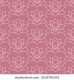 Seamless Lotus Flower Pattern Elegant Hand Drawn Line Art Background for Yoga, Meditation, Spa, Wellness, Textile and Surface Design