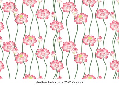 Seamless lotus pattern in  damask style wrapping cover print motif suitable for wallpaper,  clothing, curtain, textile, tile, blanket and fabric design isolated illustration vector EPS file.