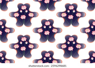 Seamless lotus pattern in damask style wrapping cover print motif suitable for wallpaper, clothing, curtain, textile, tile, blanket and fabric design isolated illustration vector archive EPS file.