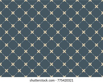 Seamless lotus pattern vector. Diagonal line white yellow on blue. Design print for textile, wallpaper, background.