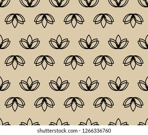 Seamless lotus vector on the beige background. Geometric flower lotos yoga pattern