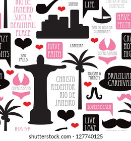 Seamless i love brazil icon travel background pattern in vector