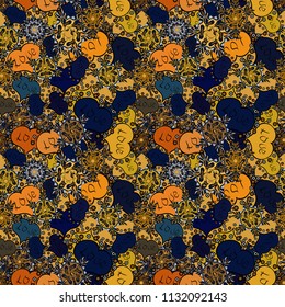 Seamless Love doodle romantic background vector with hearts. Drawing in sketch style on blue, yellow and black colors. Wedding and invatation card concept. Wrapping paper. Vector. Valentine':s day.