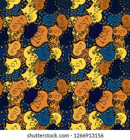 Seamless Love doodle romantic background vector with hearts. Valentine':s day. Drawing in sketch style on blue, black and orange colors. Wedding and invatation card concept. Wrapping paper. Vector.