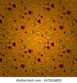 Seamless Love doodle romantic background vector with hearts. Valentine':s day. Wrapping paper. Wedding and invatation card concept. Drawing in sketch style on orange, black and yellow colors. Vector.