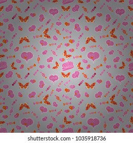 Seamless Love fabric pattern for background. Gray, pink and orange Vector illustration.