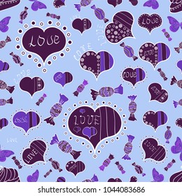 Seamless Love fabric pattern for background. Neutral, purple and white Vector illustration.