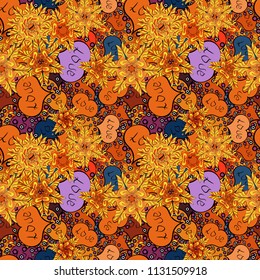 Seamless Love fabric pattern for background. Orange, yellow and black Vector illustration.