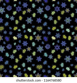 Seamless Love fabric pattern for background. Black, blue and green Vector illustration.