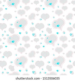 Seamless Love fabric pattern for background. White, gray and neutral Vector illustration.