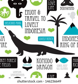 Seamless i love indonesia travel icon illustration background pattern in vector