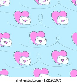 Seamless Love Letter Pattern. Love Icons. Act of Kindness Theme. Vector Illustration EPS 10.