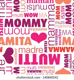 Seamless i love mommy mother translation in every language typography background pattern in vector