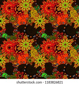 Seamless Love pattern. Love background. Vector illustration. Background of big and small hearts with swirls in red, gray and black colors.