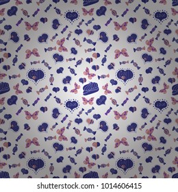 Seamless love pattern with cute lettering calligraphy text and hearts, envelopes, doodles. Symbol valentines day. Swirls in white, blue and neutral colors. Border wedding. Vector heart.