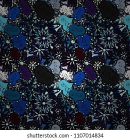Seamless love pattern with cute lettering calligraphy text and hearts, envelopes, doodles. Vector. Graphic hearts love on black, blue and neutral colors. Hand drawn illustration in cartoon style.