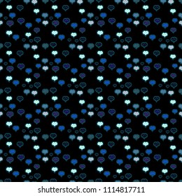 Seamless love pattern with cute lettering calligraphy text and hearts, envelopes, doodles. Hand drawn illustration in cartoon style. Vector. Graphic hearts love on black, blue and neutral colors.
