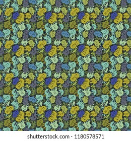Seamless love pattern with cute lettering calligraphy text and hearts, envelopes, doodles. Hand drawn illustration in cartoon style on neutral, black and green colors. Print, textile, fabric.Vector.