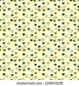 Seamless love pattern with cute lettering calligraphy text and hearts, envelopes, doodles. Swirls in green, beige and black colors. Border wedding. Symbol valentines day. Vector heart.