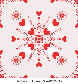 Seamless love pattern with the geometric designed of hearts, florals, and archery