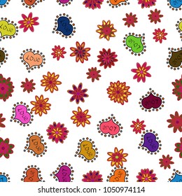 Seamless Love pattern with hand drawn doodle hearts. Valentines Day design. Elements on white, red and black colors.