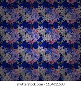 Seamless Love pattern with hand drawn doodle hearts. Valentines Day design. Elements on blue, neutral and gray colors.