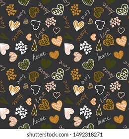Seamless love pattern with hearts and lettering.Romantic vector illustration perfect for design greeting cards, prints, flyers, holiday invitations and more. Valentines Day design. Wedding design