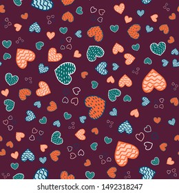 Seamless love pattern with hearts that look like leaves. Romantic vector illustration perfect for design greeting cards, prints, flyers, holiday invitations and more. Valentines Day design. Wedding