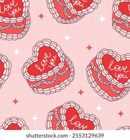 Seamless Love Pattern with Heart-Shaped Designs and Romantic Messages