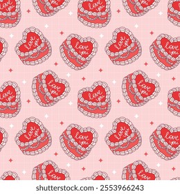 Seamless Love Pattern with Heart-Shaped Designs and Romantic Messages