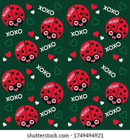 Seamless love pattern. Seamless ladybugs pattern. Ladybugs in love