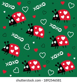 Seamless love pattern. Seamless ladybugs pattern. Ladybugs in love. 