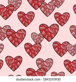 Patrón de amor sin foco con corazones rojos estilizados. Ilustración vectorial del día de San Valentín.