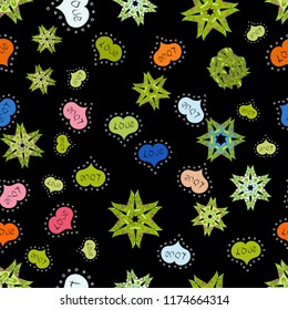 Seamless love pattern. Valentine':s day. Sketch heart elements on black, green and neutral colors. Vector illustration. Love repeated backdrop for girl, textile, clothes. Wrapping paper.