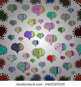 Seamless love pattern. Valentine':s day. Wrapping paper. Vector illustration. Sketch heart elements on neutral, white and green colors. Love repeated backdrop for girl, textile, clothes.