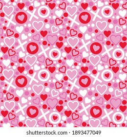 Seamless love pattern. Seamless vector pattern with lettering, hearts and dots. Valentine's day pattern.