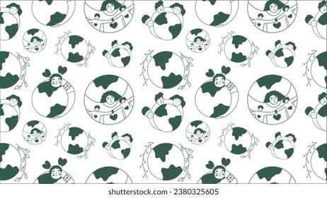 Seamless love for the planet pattern. Conceptual vector illustrations for Earth Day.