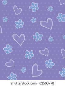 Seamless love romantic pattern with hearts and flowers and dots, vector illustration