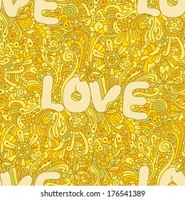 Seamless love texture with abstract flowers. Vector illustration
