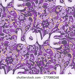 Seamless love texture with abstract flowers. Vector illustration