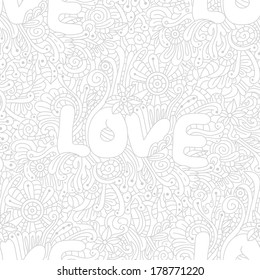 Seamless love texture with abstract flowers. Vector illustration