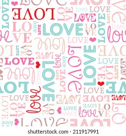 Seamless love typography valentine's day soft pastel background pattern in vector