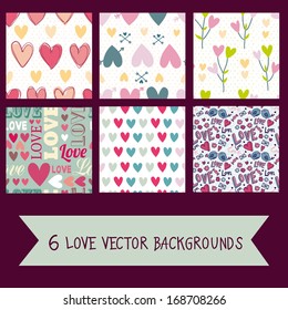 Seamless love vector backgrounds. Collection of 6 patterns.