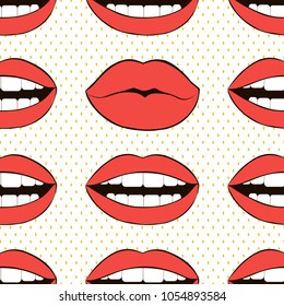 Seamless love vector pattern. Fashion background. Red lips.