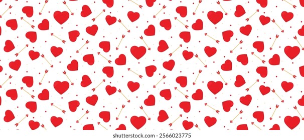 Seamless lovely pattern with hearts and arrows. Valentine's day repeat pattern for decoration and print. Love and Valentine's day romantic repetition pattern