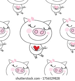 Seamless  lovely pig   pattern  design for art and print vector eps.10