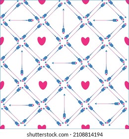 Seamless love-themed pattern with arrows and hearts for fabric paper background