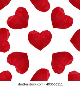 seamless low poly hearts icon on white background. vector illustration