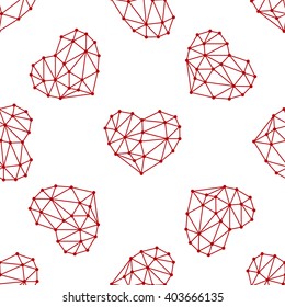 seamless low poly hearts icon on white background. vector illustration