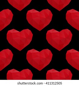 seamless low poly hearts icon on black background. vector illustration